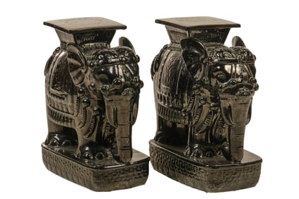 Pair of Hollywood Regency Style Elephant Ceramic Garden Stools