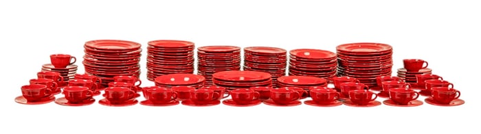 Large Collection of Red Ceramic Dinnerware