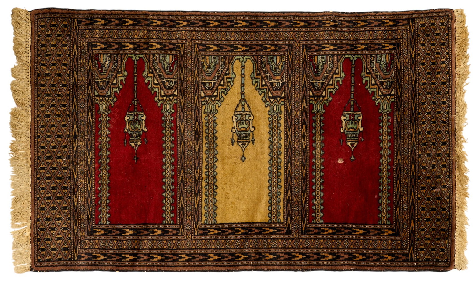 Handwoven Prayer Rug, 3 ft. 4 in. x 2 ft. 1 in.: Handwoven prayer rug 3 ft. 4 in. x 2 ft. 1 in.