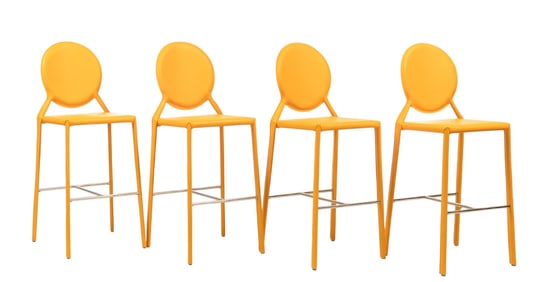 (4) Yellow Leather Barstools