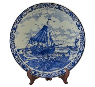 Delft Blue and White Plate, Holland Coastal Scene