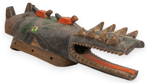 Carved Wood African Style Alligator Mask