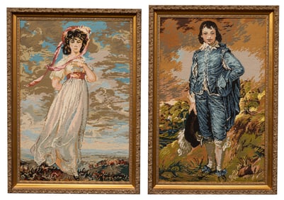 Needlepoint Blue Boy and Pink Girl