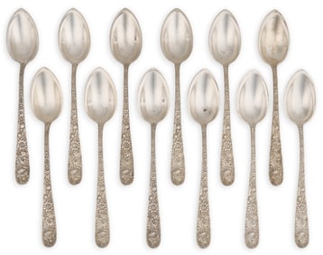 Set of (12) "Repousse" by Kirk & Son Sterling Fruit Spoons