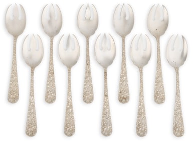 (10) Kirk Stieff Repousse Sterling Dessert Spoons