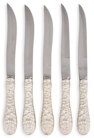 (5) "Repousse" by Stieff Co. Sterling Steak Knives