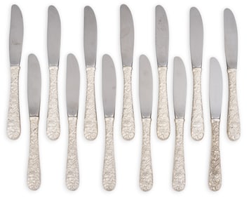 Set of (13) "Repousse" Sterling Silver Butter Knives