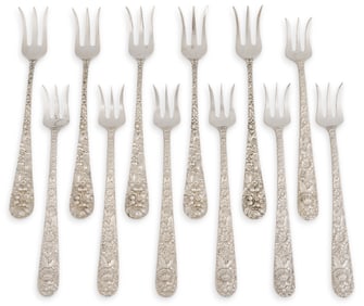 (12) Repousse Sterling Silver Oyster Forks