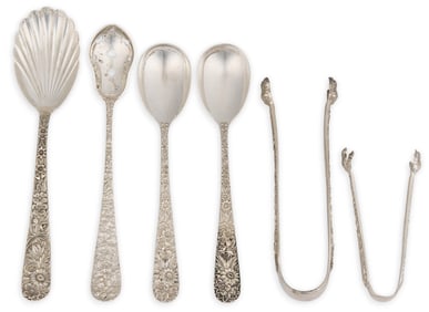 (6) "Repousse" Sterling Silver Serving Pieces