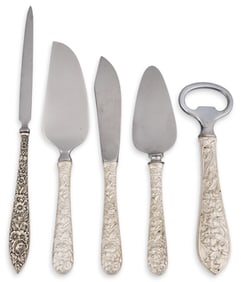 (5) "Repousse" Sterling Serving Pieces & Bottle Opener