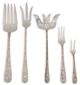 (5) "Repousse" Sterling Silver Serving Forks