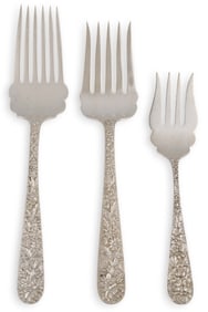 (3) "Repousse" by Kirk & Son Sterling Serving Forks