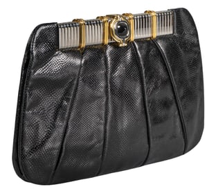 Judith Leiber Black Snake Skin Clutch
