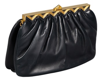 Judith Leiber Black Leather Clutch Purse