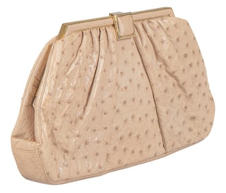 Judith Leiber Beige Ostrich Leather Clutch