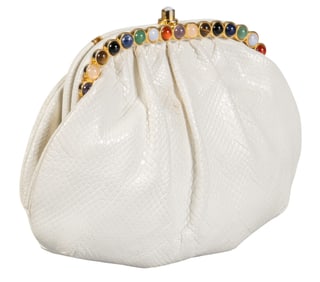 Judith Leiber Pearl White Snake Skin Clutch