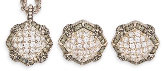 Zircon Sterling Silver Earrings and Pendant