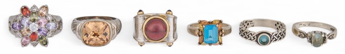 (6) Sterling Silver Gemstone Rings