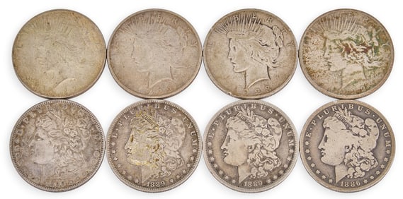 (4) Morgan Silver Dollars and (4) Silver Peace Dollars