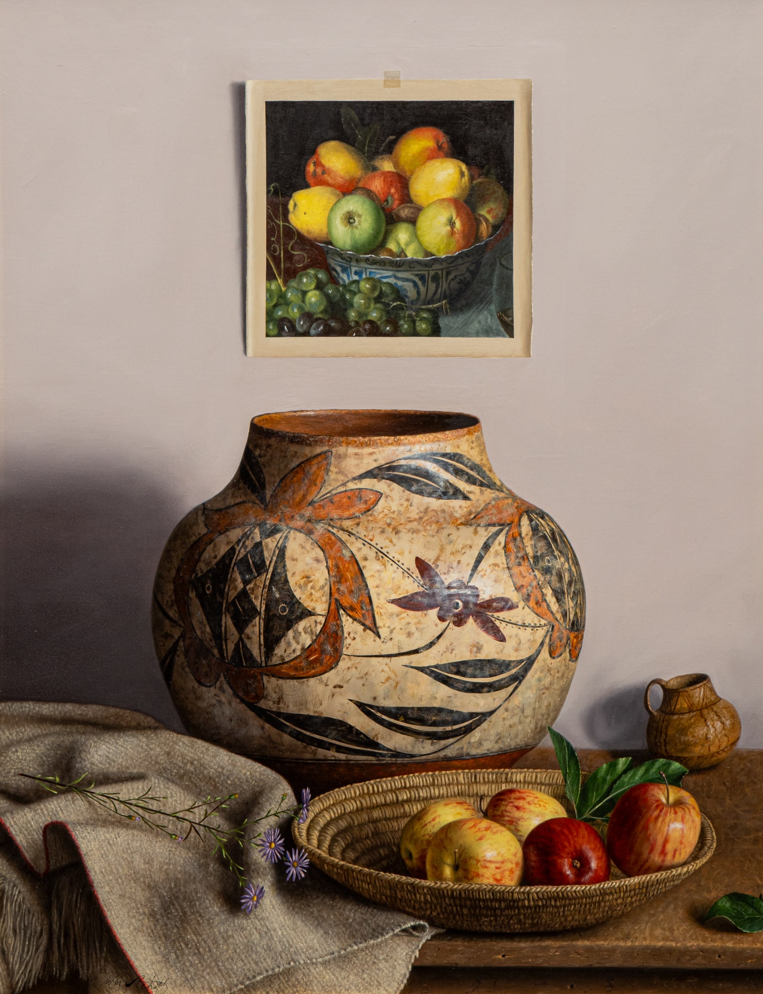 William Acheff, "Good Apples": William Acheff ( New Mexico / California / Alaska, b. 1947), "Good Apples", oil on panel sight: 24 x 20 in., frame: 33 x 27 in. Provenance: Property from a home in Austin, Texas Trompe l'oeil oil pain