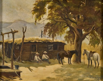 Fred Darge, Two Figures Outside Cabin