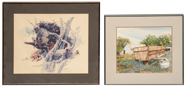 Quail Print and Bluebonnet Watercolor