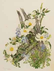 Jeanne Holgate, "Texas Bluebonnet and Cherokee Rose"
