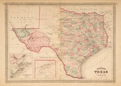 1866 Johnson's Hand Colored Texas Map