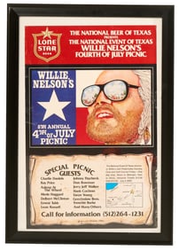 Framed Willie Nelson 4th of July Picnic Poster, 1980