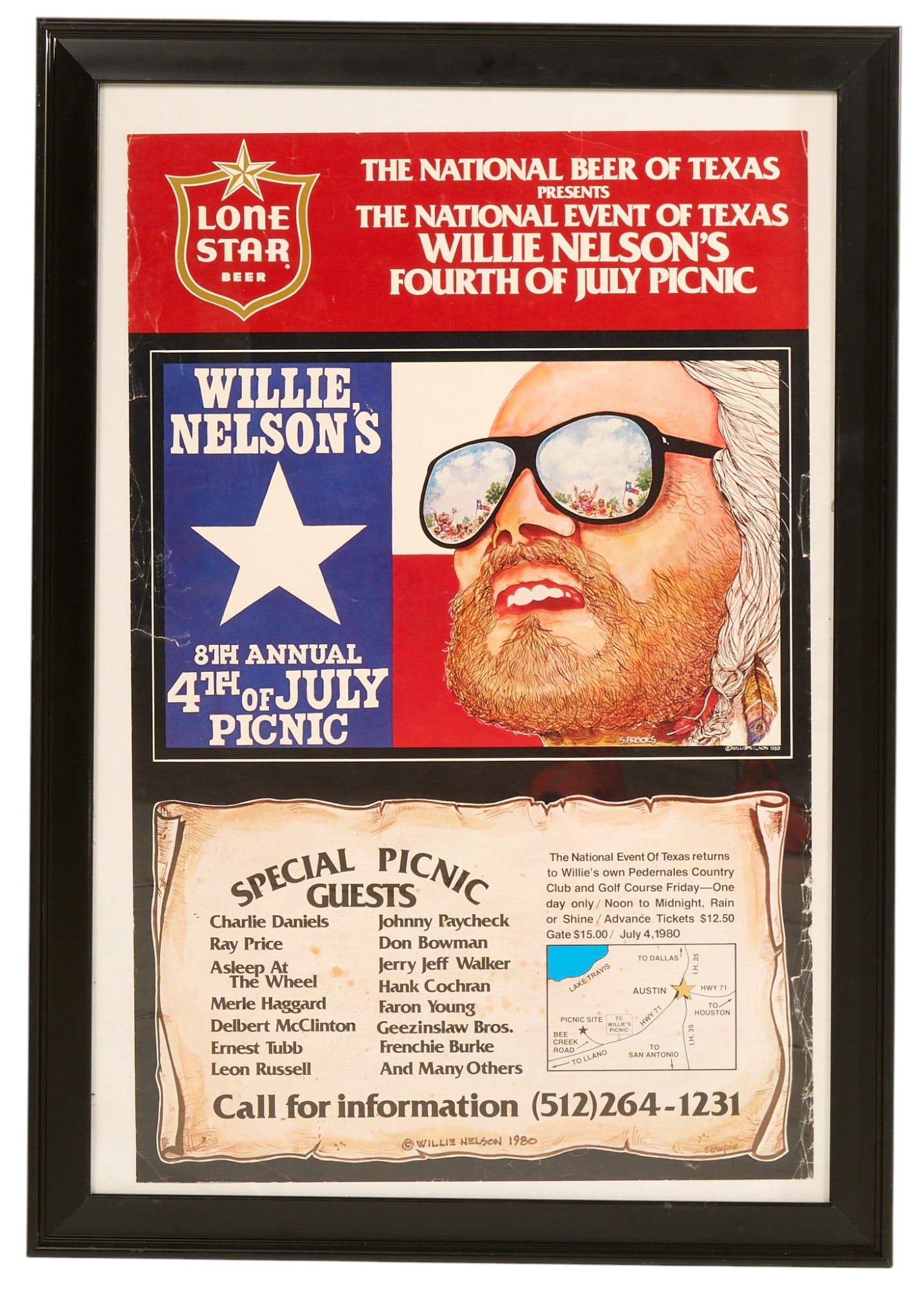 Framed Willie Nelson 4th of July Picnic Poster, 1980 (1 of 3)