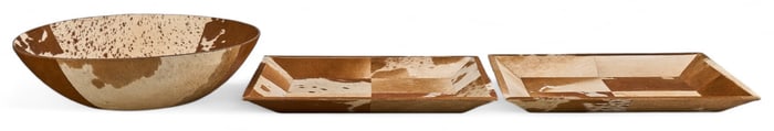 Pair of Cowhide Trays and Bowl