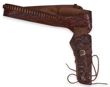 Mexican Tooled Leather Cartridge Belt and Holster