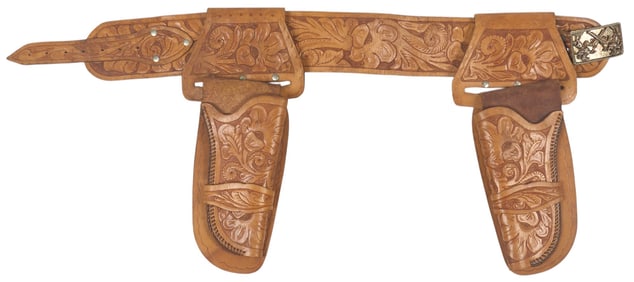 Tooled Leather Children's Dual Holster Belt