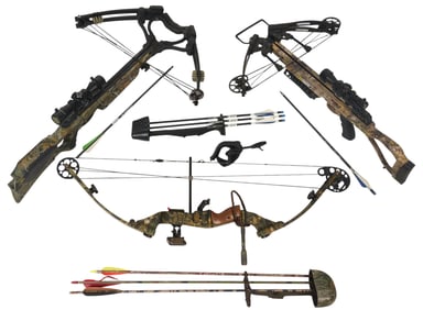 (2) Crossbows and (1) Compound Bow with Arrows