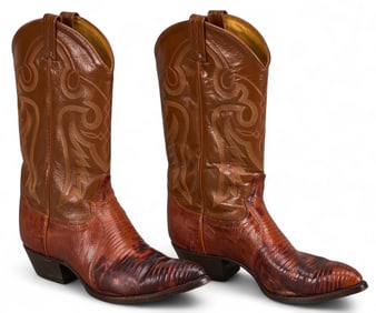 Pair of Tony Lama Tan Leather Lizard Boots, 10 1/2 D