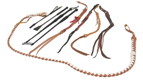 Collection of (9) Leather Quirts, Whips, and Riding Crops