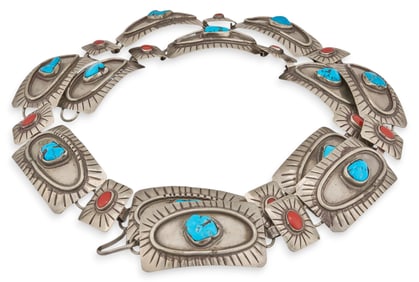 Turquoise and Coral Concha Belt