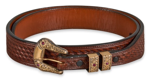 10K Gold & Sterling Silver Ruby Belt, Size 42