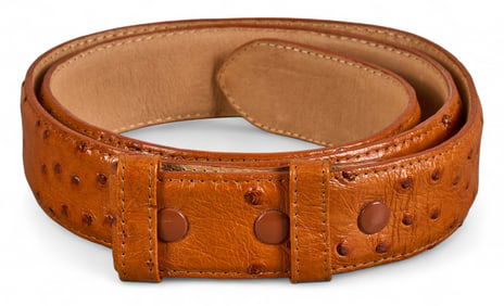 Italian Tan Ostrich Leather Belt, Size 40