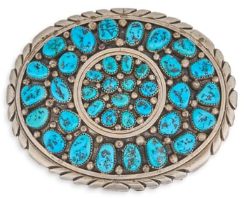Signed Navajo Reversible Turquoise & Coral Belt Buckle