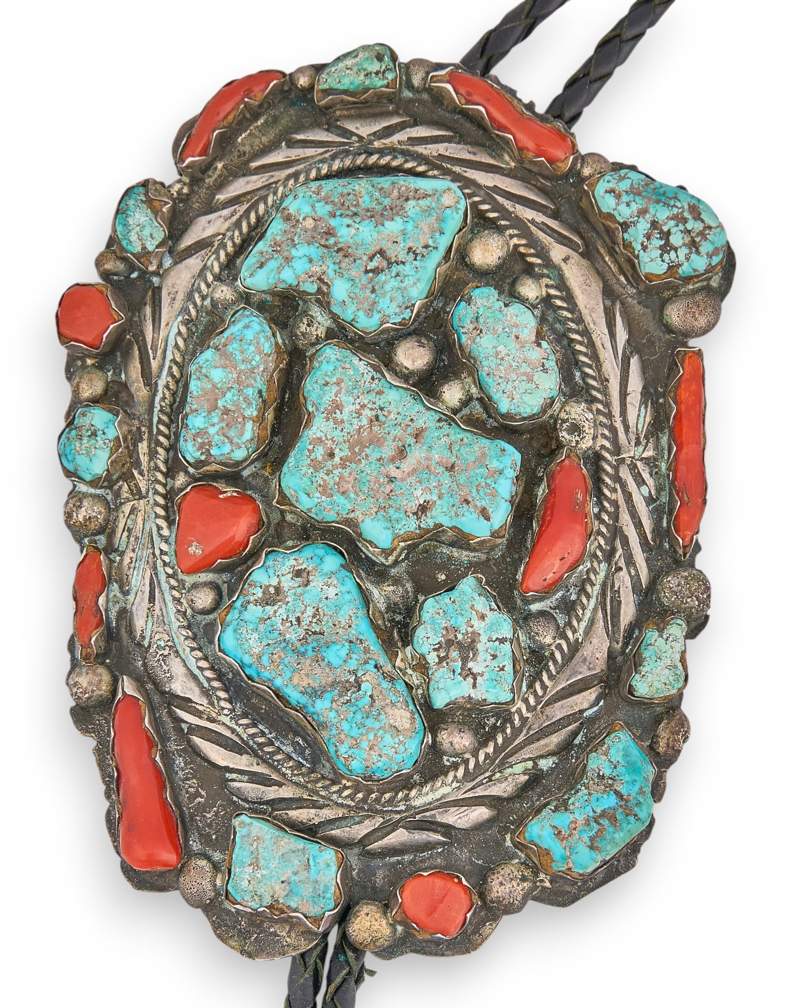 Oversized Sterling Silver and Turqoise Bolo Tie (1 of 7)