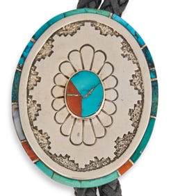 Navajo Turquoise Coral Bolo Tie