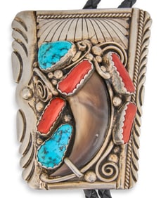 Navajo Turquoise & Coral Bolo Tie
