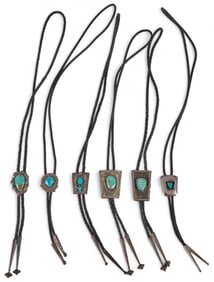 (6) Sterling Silver and Turquoise Bolo Ties