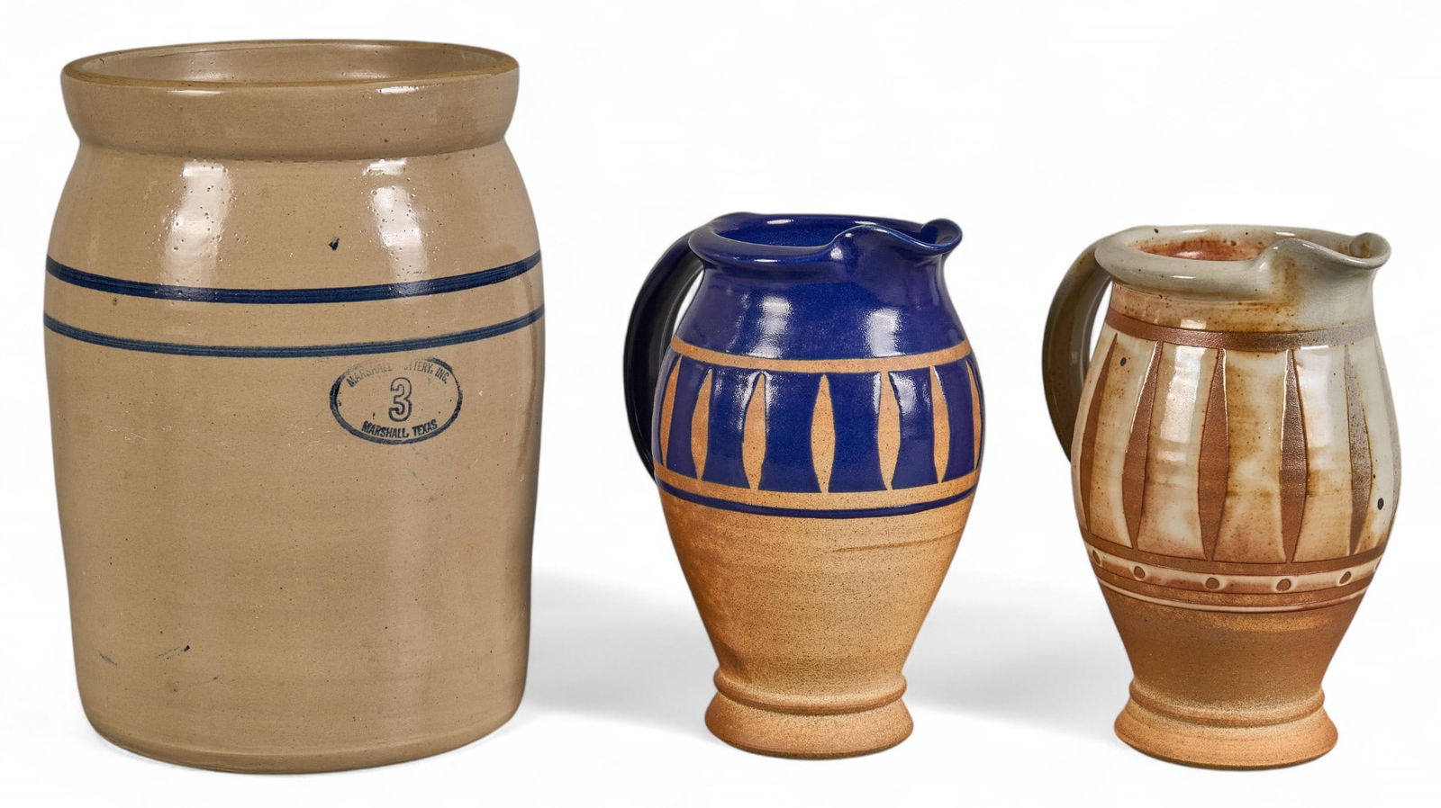 Marshall Pottery Crock and (2) Glazed Pitchers (1 of 7)