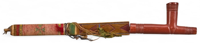 19th Century Plains Quilled Pipe Stem and Bowl
