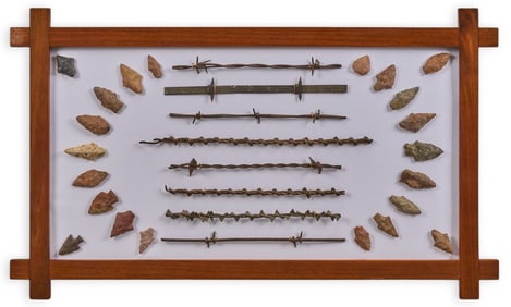 Folk Art Frame of Projectile Points and Barbed Wire