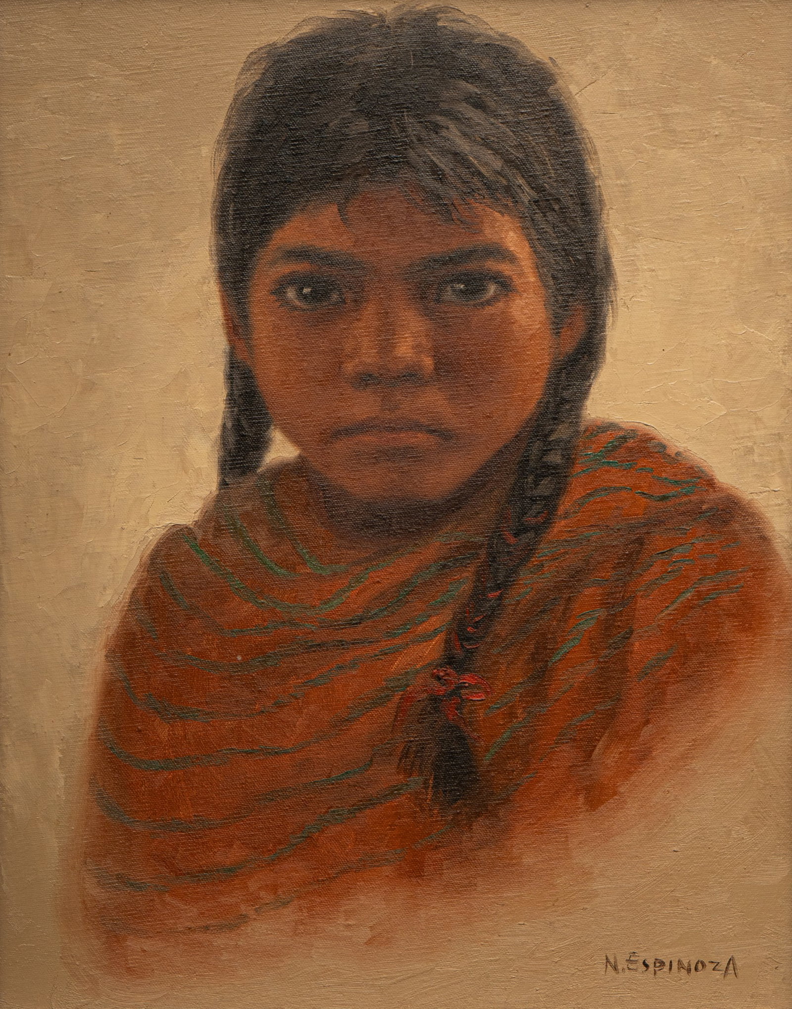 Noel Espinoza, Portrait of a Young Girl: Noel Espinoza (Mexico, 20/21st century), portrait of a young girl, oil on canvas sight: 20 x 16 in., frame: 28 x 24 in