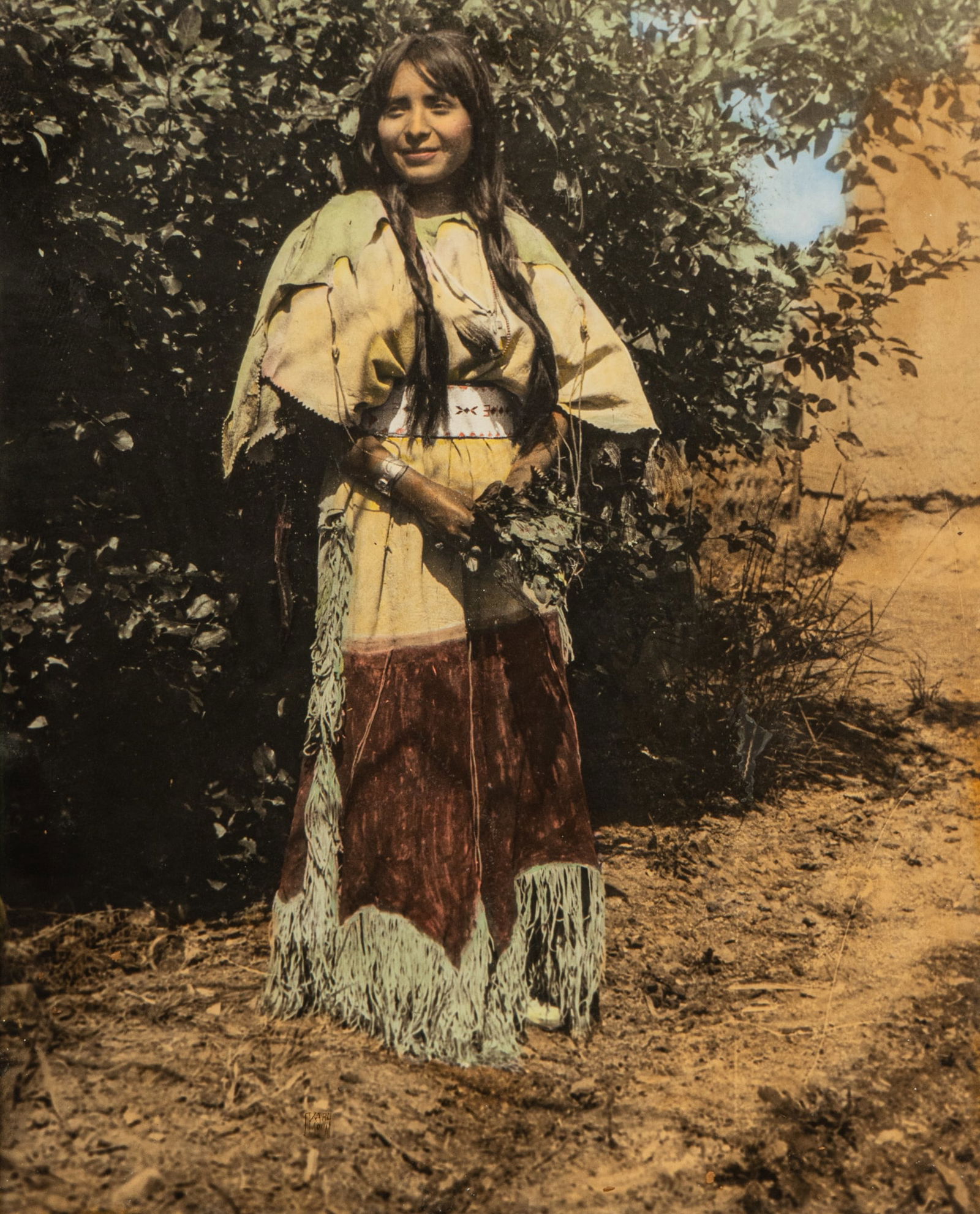 Carl Moon, "Wild Flowers" Photograph: Carl Moon, "Wild Flowers", vintage colorized photograph frame: 25 x 21 in.