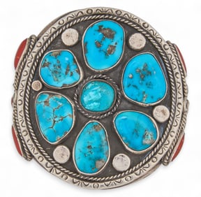 Sterling Silver Turquoise and Coral Cuff
